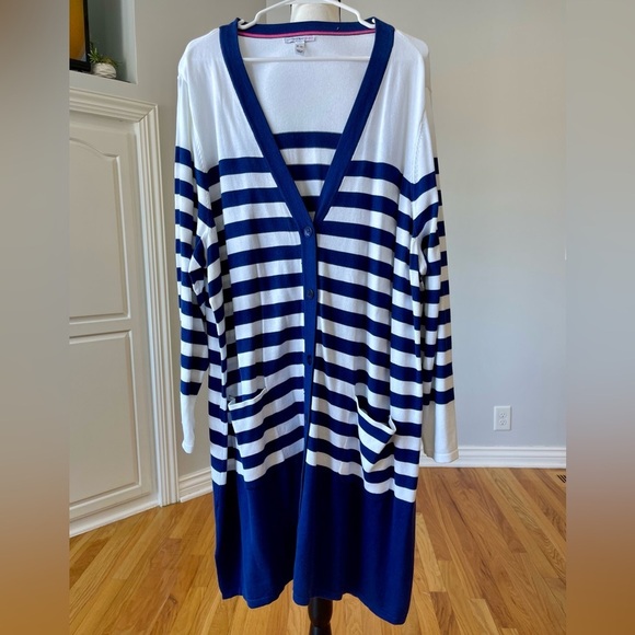 Isaac Mizrahi Live size 3X nautical strip button front cardigan layer cover work - Picture 3 of 10